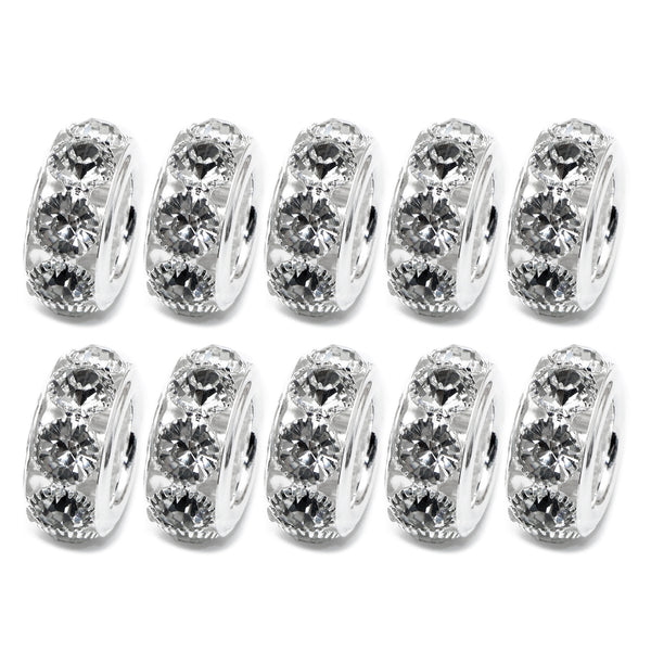 5Pcs Round Rhinestone Spacer Beads Large Hole Imitation Crystal Beads Charms Ideal for DIY Necklaces, Bracelets, Bangle and Earrings Jewelry Making Decors Craft Supplies