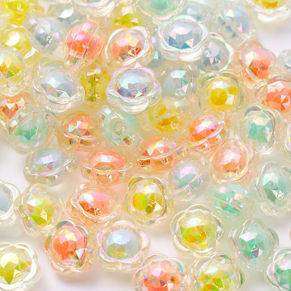 30pcs/pack Transparent Acrylic Flowers Beads Vibrant AB Colored Loose Spacer Beads with Hole For Jewelry Making DIY Bracelet Pendent Necklace Chain Earrings Charm Bangle Decors Craft Supplies