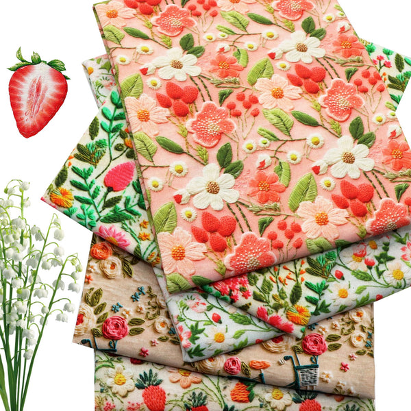 1pc 50x45cm 19.68x58in Fruits Strawberry Bicycle Pure Cotton Fabric For Sewing Quilting Needlework Fabrics Imitation Embroidery 3d Printed Flower Hand Sewing DIY Doll Fabric Stitching Suitable For Handcraft