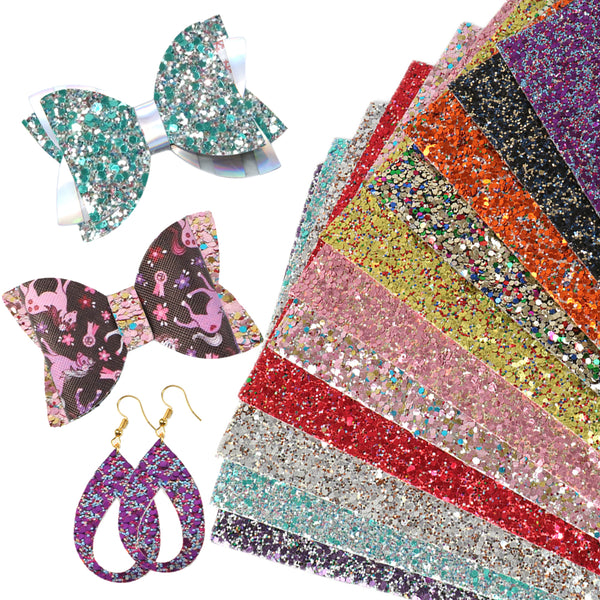 1pcs sequins chunky glitter Faux Synthetic Leather  7.7*12.9inch Fabric Sheets For DIY Bows, Waist Belt, Earrings, Handbag, Phone Case, Pencil Case ,Shoes Bags Artificial Leather Crafts Handmade Material