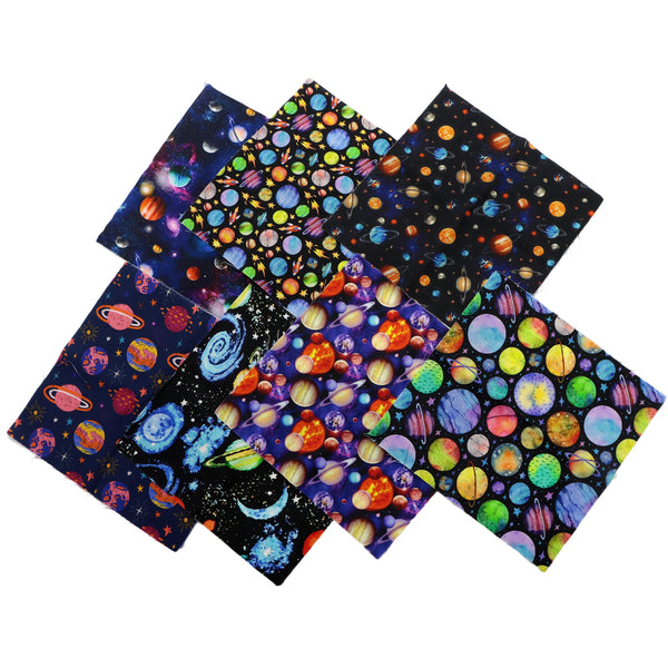 7pcs/set 7.87x7.87inch Planet,Solar System,Galaxy Pattern Polyester Cotton Fabric Patchwork Clothes For DIY Sewing Quilting Material Precut Quilting Fabric Squares Sheets For DIY Patchwork Sewing Quilting Crafting, No Repeat Desig