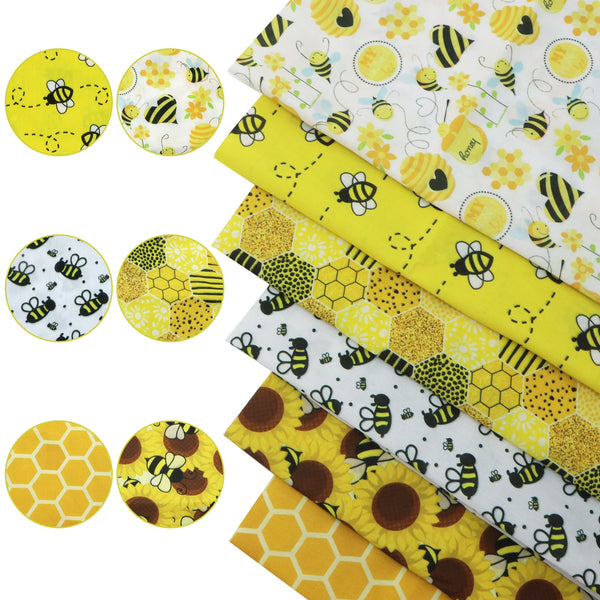 6-Piece Polyester Fabric Bundle 7.87X7.87" - Thick, Pre-Cut Quilting Squares With Bee & Daisy Designs For Diy Crafts And Decorations