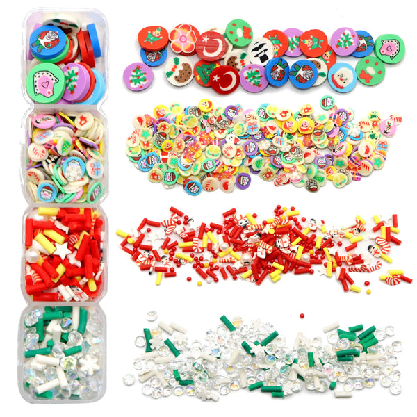 Christmas - (4 styles/box) gingerbread man Present,Gift Candy Cane Polymer Clay Slices, DIY Phone Case Decoration, Festive Nail Art Design Accessories, Christmas Crafting Supplies