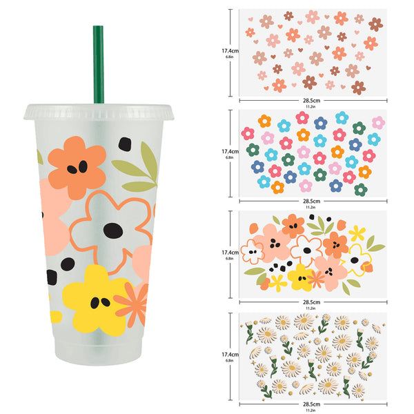 1pc UV DTF Cup Wraps Flowers daisy Series summer For 24 Oz Cold Cup Wrap For 16oz Libbey Glass Cup Wrap, For 40OZ Tumbler Wrap, Permanent Adhesive, UV DTF Transfer Decals Waterproof Sticker