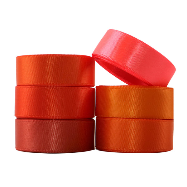 6 Rolls, 0.63Inch/16mm X 2 Yards/roll Orange Red Series Solid Color Satin Ribbon Set For Gift Wrapping Ribbon Holiday DIY Craft Ribbons For Home Party Decor