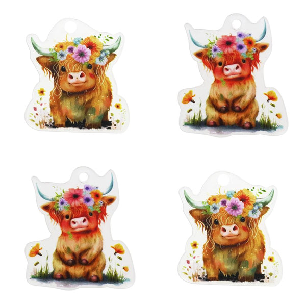 2PCS Flower Cow Acrylic Pendants Charms Jewelry DIY Pendant Earrings Necklace Jewelry Accessories Cute Cartoon Hanging Home Tree Decoration Decorative Christmas Tree Ornament Creative Cow Pendants for Car Backpack Window Door