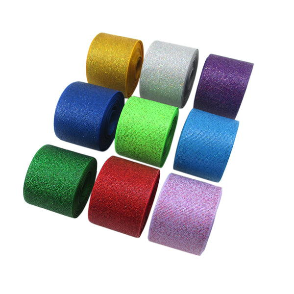 1 Roll 5 Yards 1.5inch/38mm Solid Color Glitter Grosgrain Ribbons For Gift Wrapping Hair Bow Party Holiday Decor Christmas Favor Craft Supplies