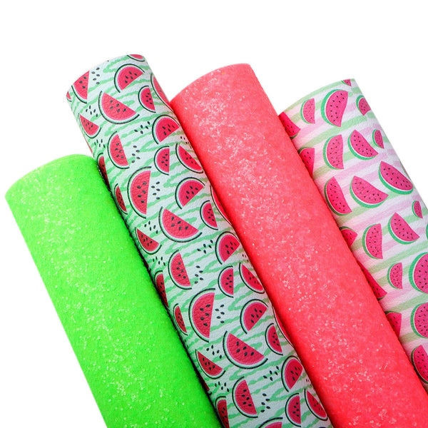 4pcs/set watermelon chunky glitter Faux Synthetic Leather Set 7.7*12.9inch Fabric Sheets For DIY Bows Artificial Leather Crafts Handmade Material