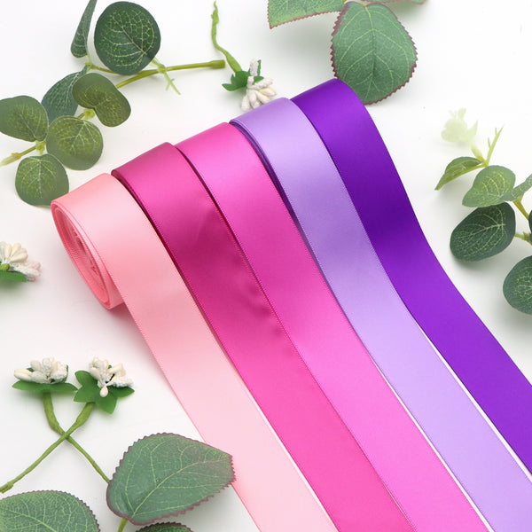 5pcs, 1Inch/25mm X 5 Yards/roll Purple Series Solid Color Double Sided Satin Ribbon Set For Jewelry Wedding Gift Wrapping Ribbon Holiday DIY Handmade Bow Decoration Craft Streamers Home Party Decor