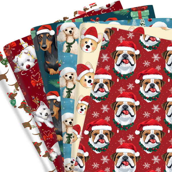 1pc Christmas Series Dog Puppy Pattern Quilting Fabric-17.7x19.68inch(45x50cm) Polyester Cotton Craft Fabrics DIY Handmade Projects Doll Clothes Fabric Precut For Patchwork Craft(108gsm)