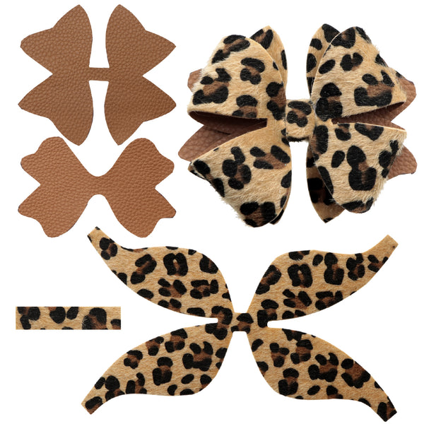 Fluffy Leopard Printed Faux Synthetic Leather Bow-knot Kit DIY Hair Bow Making For Bow-knot Handmade Material Without Clips