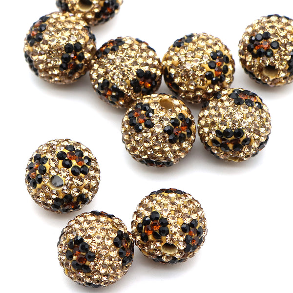 1Pc Faux Rhinestone Polymer Clay Beads Animal Leopard Textured Loose Spacer Beads with Hole for Jewelry Making DIY Bracelet Necklace Chain Earrings Charm Bangle Decors Craft Pen Supplies