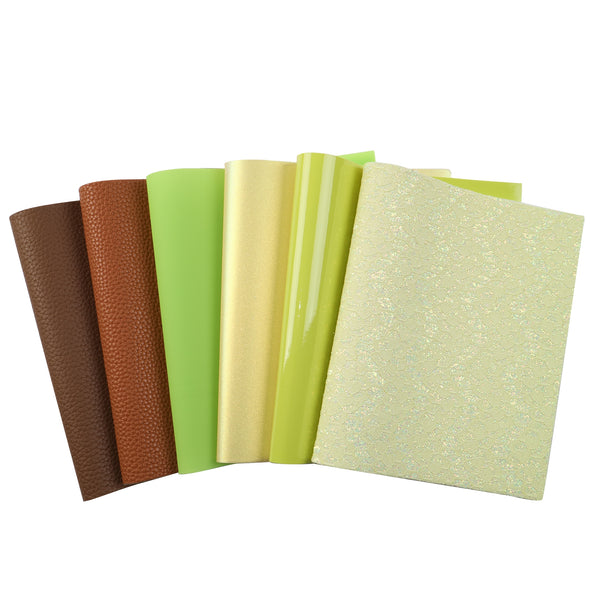 6pcs/set Lace lychee glitter Faux Synthetic Leather Set 7.7*12.9inch Fabric Sheets For DIY Bows Artificial Leather Crafts Handmade Material