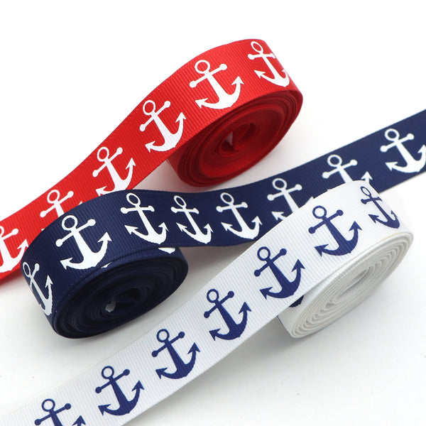 Golden Anchor Grosgrain Ribbon - 5 Yards, 22mm Wide, Perfect for DIY Crafts, Hair Bows, Gift Wrapping & Party Decorations