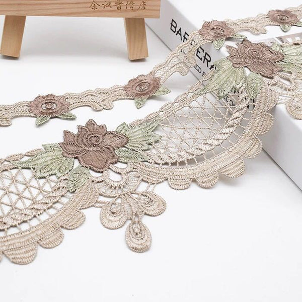 1 Yard Embroidered Floral Lace Trim Ribbon, Ideal for DIY Sewing, Crafts & Apparel Decoration