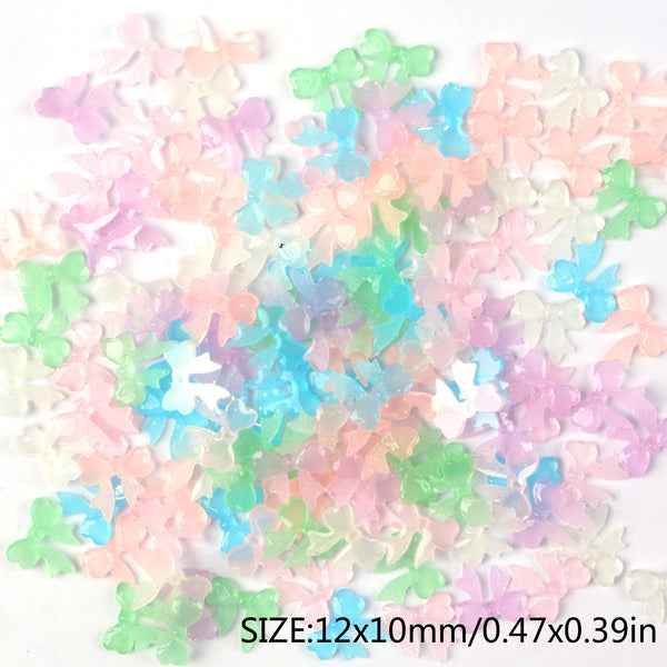 20pcs Kawaii MIni Glow in The Dark Bow 3D Cute Nail Art Decorations Nails Charms Designs DIY Resin Nail Accessories