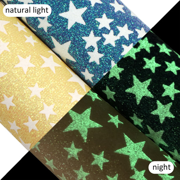 1Pc 7.87x12.99inch Luminous effect Fine Glitter Leather Sheets star Printed Luminous effect Synthetic Leather Fabric Gradient Color for DIY Earrings Bows Crafts Projects Festival Decorations