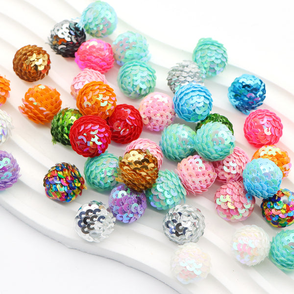 5Pcs Sequins Acrylic Beads Round Shaped Loose Spacer Beads with Hole for Jewelry Making DIY Bracelet Necklace Chain Earrings Charm Bangle Decors Craft Supplies