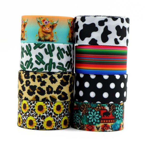 5yards/roll, 8rolls/set stripe dots leopard Sunflower cactus cow grosgrain Ribbon Roll For Wreaths Gift Wrapping Party Decoration DIY Hair Bows Crafts Headwear Hair Accessories Garment Decor