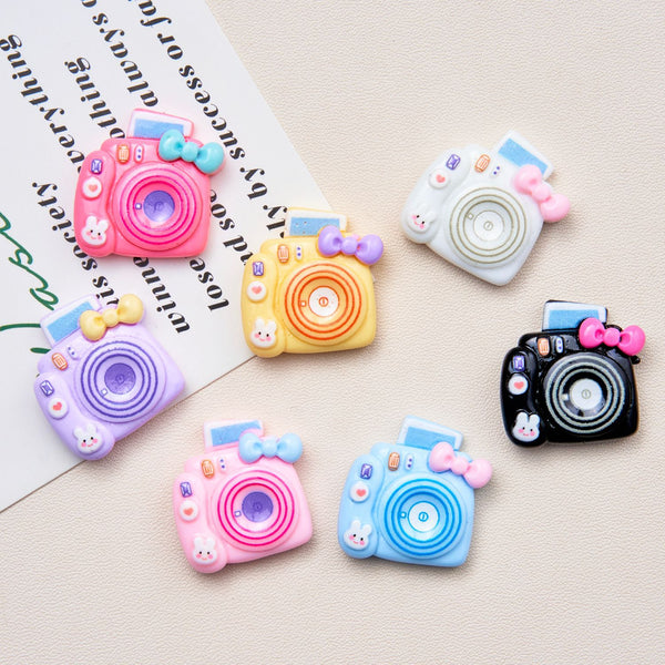 5Pcs Camera Bows Acrylic Charms, Flatback Resin Cabochons for DIY Jewelry, Earrings, Bracelets, Keychains, Festive Decor, Homemade Gifts, Phone Cases, Water Bottles, Hair Accessories - Crafting Accessories