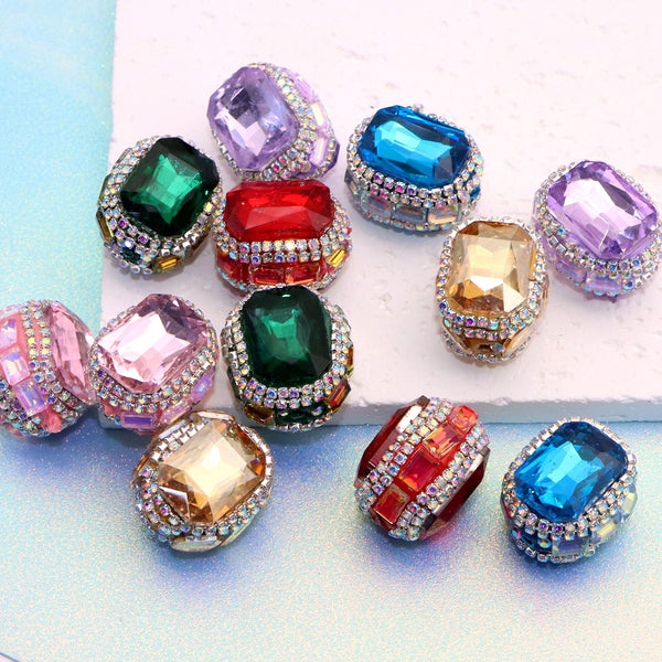 1Pc Rhinestone Faux Crystal Beads Rectangle Shaped Acrylic Beads Loose Spacer Beads with Hole for Wedding Dress Costumes Jewelry Making DIY Bracelet Necklace Chain Earrings Charm Bangle Decors Craft Supplies