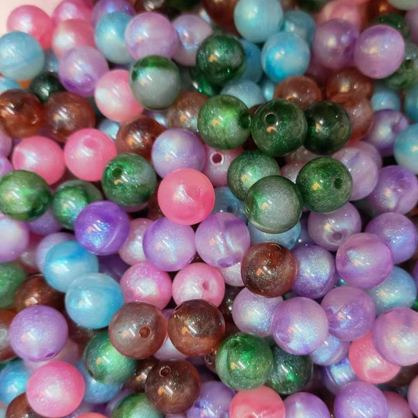 20PCS 12mm Glitter Pearlescent Silicone Beads Loose Round Beads With Hole Mix Color For Jewelry Making DIY Fashion Bracelet Key Bag Chain Handmade Crafts Supplies