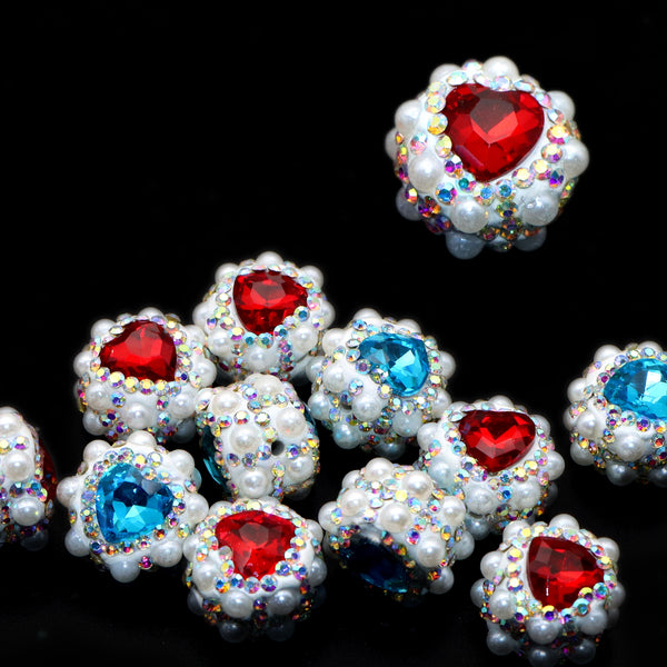 1PC Heart Love Valentine's Day Pearl Rhinestone Bead with Opal Effect - Faux Crystal Spacer for DIY Jewelry Making, Bracelets, Necklaces, Earrings & Crafts