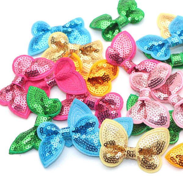 5pcs Sparkling Sequin Butterfly Bowknots for DIY Hair Clip Craft Supplies, Gift Box Decors, Diy Headwear Accessories