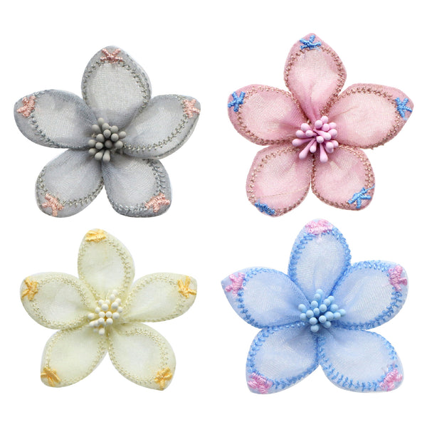 1Pc Embroidered Handmade Mesh Flower with Pistil Solid Color Elegant Flower Appliques for DIY Hair Clip Hair Accessories Necklace Jewelry Making Wedding Party Clothes Shoes Decoration