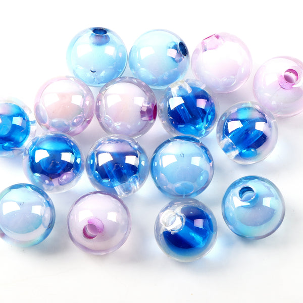 10Pcs 15mm Iridescent Inner Color Acrylic Beads Transparent Round Shaped Loose Spacer Beads with Single Hole for Jewelry Making DIY Bracelet Necklace Chain Earrings Charm Bangle Decors Craft Supplies