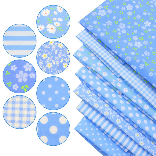 7pcs/set Blue Cotton Fabric 7.87*9.84in (20*25cm) Sewing Small Cloth Head DIY Handmade Doll Clothes Patchwork Doll Quilt Handmade Polyester Cotton Patchwork Cloth, Doll Needlework Cloth, DIY Sewing Quilting Material