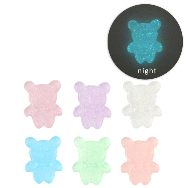 20Pcs Glow in The Dark Bear Nail Charms - Transparent Acrylic Beads, Flatback Skeleton Cabochons for DIY Nail Art & Craft Decorations