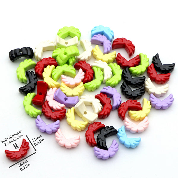 10Pcs/pack Random Colors Plain Color Wings Acrylic Beads With Hole for Jewelry Making DIY Bracelet Necklace Chain Earrings Charm Bangle Decors Craft Supplies