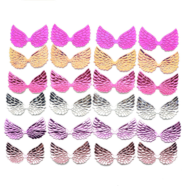 10Pcs Angel Wings Patches Golden Laser Stamping Fabric Ultrasonic Embossed PVC Holographic Bag Clothes Applique DIY Crafts Hairpin Headwear Decoration Accessories