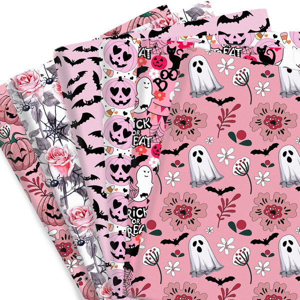 1pc Pink Color Halloween Series Ghost Pumpkin Bat Pattern Quilting Fabric-57x19.68inch(145x50cm) Polyester Cotton Craft Fabrics DIY Handmade Projects Doll Clothes Fabric Precut For Patchwork Craft(108gsm)