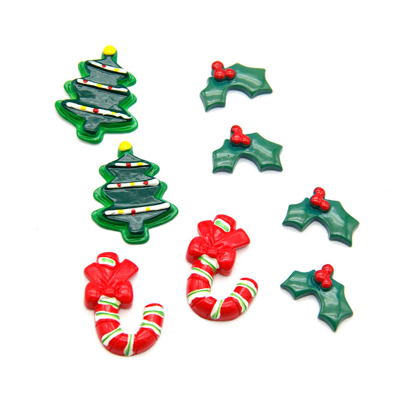 5Pc christmas tree Holly candy crutch Resin Cabochons - Flat Back Charms For Diy Scrapbooking, Jewelry Making & Craft Decorations