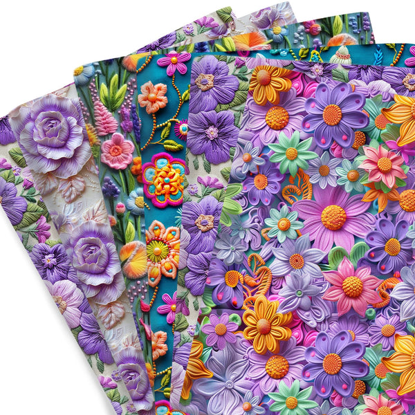 1pc 19.68x17.7inch Purple Series Flowers Like-3D Lace Imitation Embroidery Digital Printing Polyester Cotton Fabric, Suitable For Sewing Bags, Shoes, Hats, Toys, Pet Clothes, And Decorative Fabrics (108gsm）