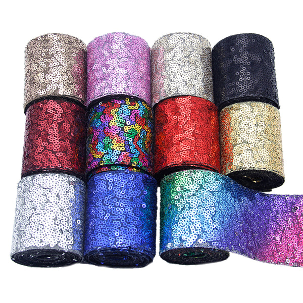 2yards/roll Sequins Embroidery Ribbon Roll For Gift DIY Big Hair Bows Crafts Headwear Packaging Clothes Sewing Accessories Decoration