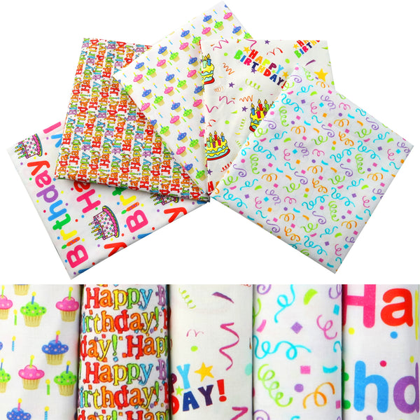 5pcs 7.87inchx7.87inch(20x20cm) Happy Birthday Fat Quarter Bundles Polyester Cotton Fabric Craft Pre-Cut Squares Sheets For Patchwork Sewing Quilting Crafting Cloth Scraps For DIY Crafting Sewing Patchwork