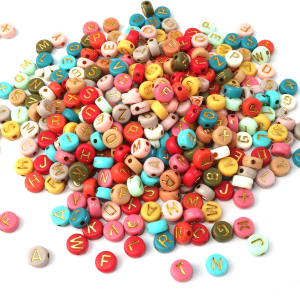 20g/pack about 140 pieces Acrylic Golden Foil Letter Round shape Beads Mixed Color letter beads with holes, letters are random for DIY Bracelets and Necklaces - Perfect for Jewelry Making and diy Craft  Supplies