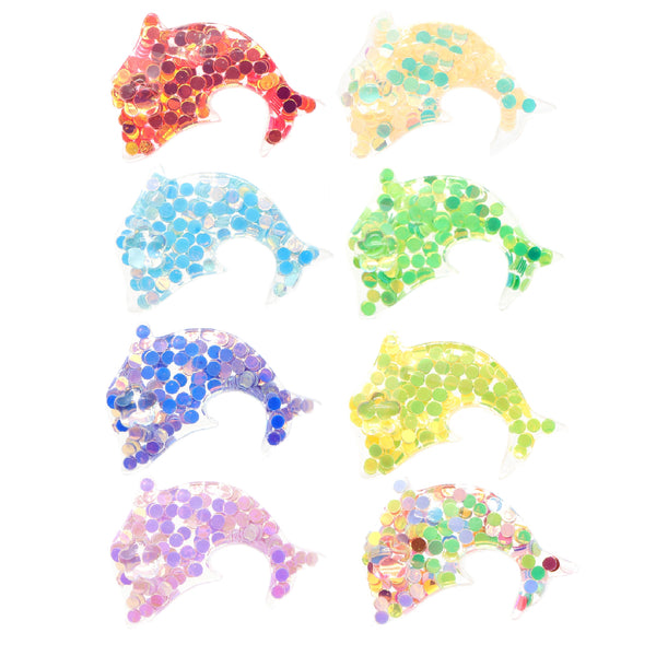 5Pcs/lot Cute Colorful Dolphin Chunky Glitter Sequins Filled 3D Acrylic Resin Cabochon Charms Glitter Animal Shape Ornament DIY Crafts Phone Shell Case Keychain Fridge Magnet Crafting Jewelry Accessory Making Supplies