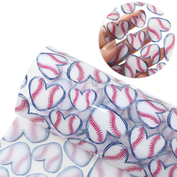 1pcs baseball softball heart sport transparent Faux Synthetic Leather  7.7*12.9inch Fabric Sheets For DIY Bows Artificial Leather Crafts Handmade Material