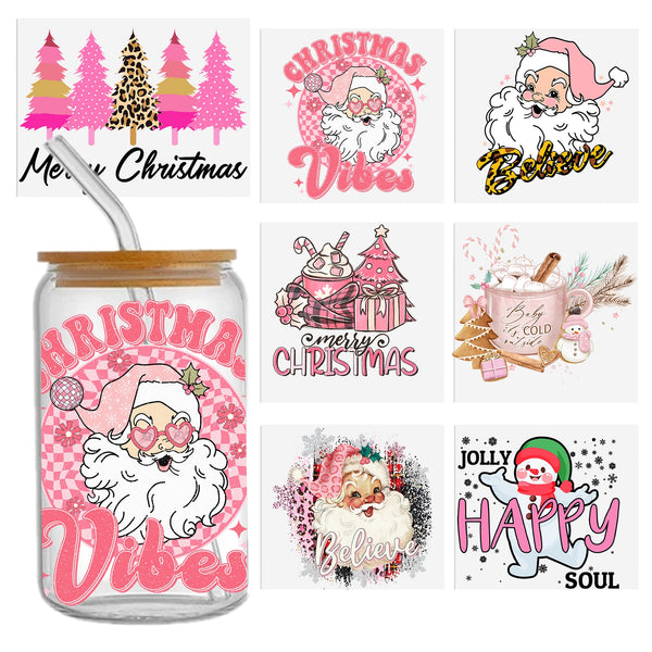 1pc UV DTF Cup Wrap Decals Christmas Santa Claus Snowman Series For Any Hard Surface, Scratch-Resistant Decals With Vibrant Colors & UV DTF Transfer Sticker Waterproof Sticker For Libbey Glass Cups 16OZ DIY Tumbler Furniture gift