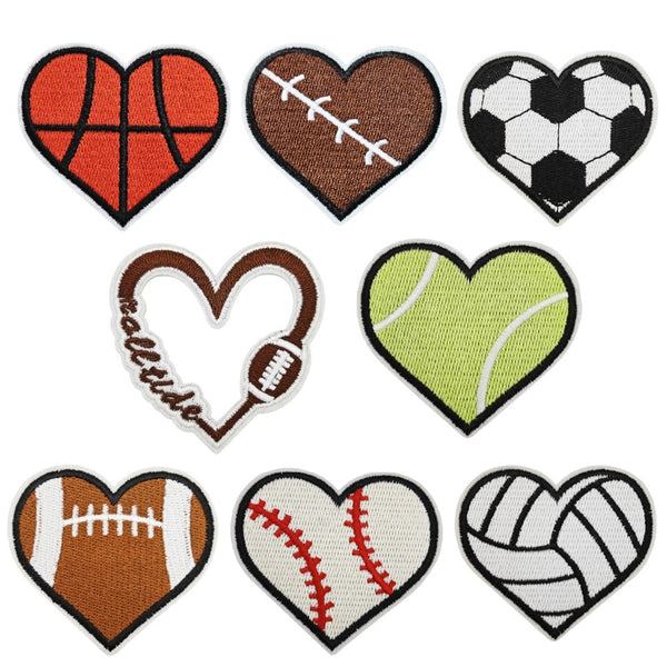 1Pc/pack heart shape -ball--volleyball-Pattern Texture Embroidered  Patches-back with glue-Iron On & Sew On Applique Patch - For DIY Clothes, Coats, Jeans, Backpack Decoration - Perfect for Personalizing Apparel & Accessories