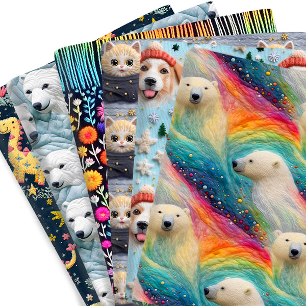 1pc Aniamls Series Hedgehog Polar Bear Cat Dog Puppy Pattern Imitation Embroidery Like-3d Quilting Fabric-17.7x19.68inch(45x50cm) Polyester Cotton Craft Fabrics DIY Handmade Projects Doll Clothes Fabric Precut For Patchwork Craft(108gsm)