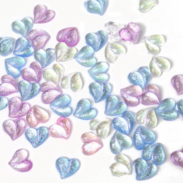 50Pcs Heart Love Glitter Transparent Nail Charms Acrylic Beads Cabochon For Crafts Flatback Skeleton Shape Stones for DIY Nail Decoration Colors and Designs