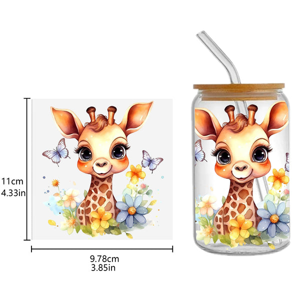 1pc UV DTF Cup Wrap cute animal Series For Any Hard Surface, UV DTF Transfer Sticker Waterproof Sticker For Libbey Glass Cups Tumbler Furniture Craft Wood DIY Crafts