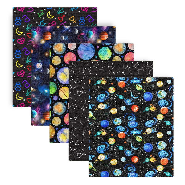 5pcs Planet Solar System Galaxy Fat Quarter Polyester Cotton Fabric Bundles,7.87x7.87inch(20x20cm) Hand Wash Only, Pre-Cut Squares for Sewing, Quilting, Crafting -  Holiday Patchwork Scraps (108gsm)