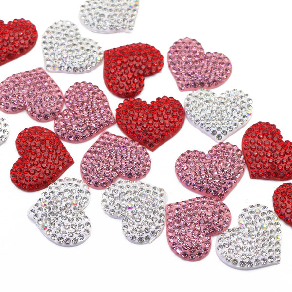 1Pc Faux Rhinestone Polymer Clay Beads Heart Shaped Plain Solid Color 3D Flatback Resin Cabochons for DIY Jewelry Making, Earrings, Bracelets, Keychains, Festive Decor, Phone Cases, Hair Accessories - Crafting Accessories