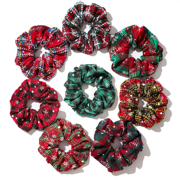 1Piece Christmas Grid Style Hair Scrunchies Hair Ties Ponytail Holders Hair Accessories for Women & Girls